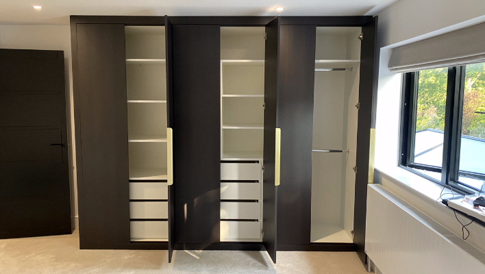 Tenth view of matt stone and cream hinged wardrobe with black-framed doors