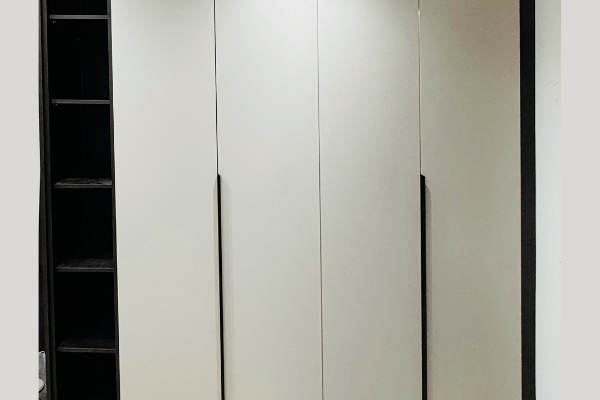 Eleventh view of matt stone and cream hinged wardrobe with black-framed doors