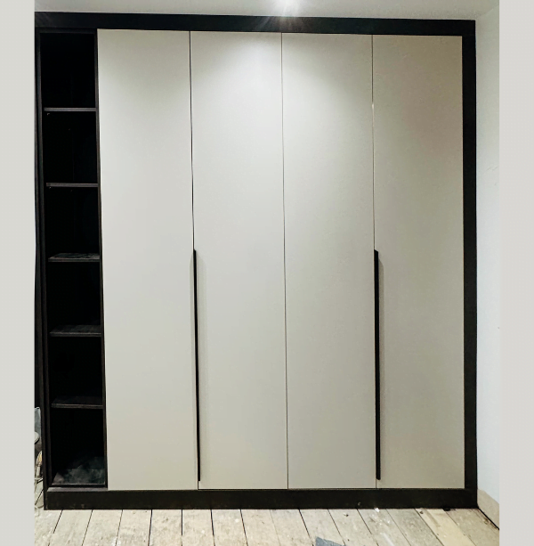 Eleventh view of matt stone and cream hinged wardrobe with black-framed doors