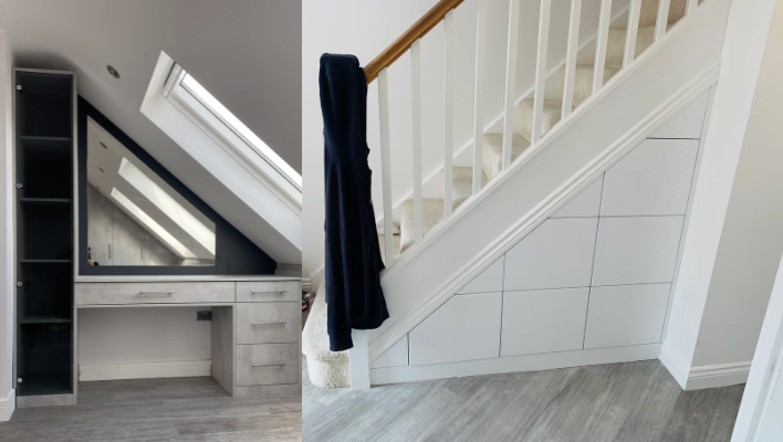 Fourth view of white matt loft wardrobe fitted under sloped eaves ceiling