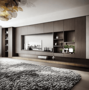 luxury media wall designs with fireplace