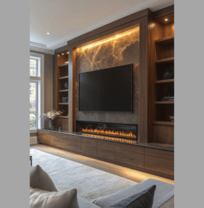 media wall design with fireplace